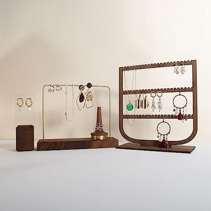 wooden hanging jewelry organizer, walnut jewelry display holder for selling, dangle necklace storage shelf, 3 tier earring display stands for selling【Jewelry shelf-3 tier】
