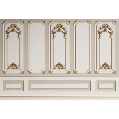 Yeele 6x4ft Vintage Room Inside Backdrop White Golden Baroque Empty Room Interior European Frame Artistic Reliefs Wall Photography Background for Wedding Birthday Baby Shower Photo Shoot Props - color: White, size: 6x4ft