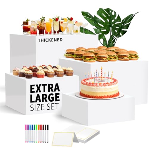 13.8" Extra Large White Risers, Large Size Acrylic Cube Display Nesting Risers, Food risers for buffet table, White Risers for Catering Dessert Collectibles Jewelry Figures Show