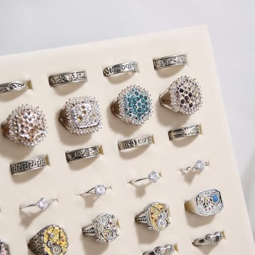 Ring Display Stand, Velvet Ring Holder, 50 Slots Rings Organizer Jewelry Display Tray, L-Shaped Jewelry Organizer Stand for Rings Earrings Selling (2, Beige) - color: Beige
