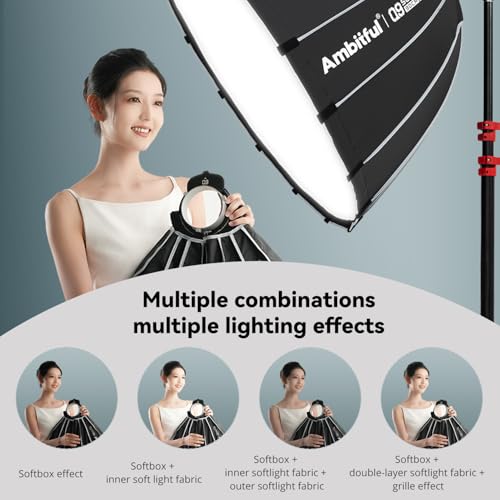 Ambitful 23.6''/60cm Quick Release Parabolic Softbox, Hexadecagon Bowens Mount Softbox with 2 Diffusers & Honeycomb Grid, Carrying Bag, Compatible with Studio Speedlite Flash and Monolight - size: Q9-60cm
