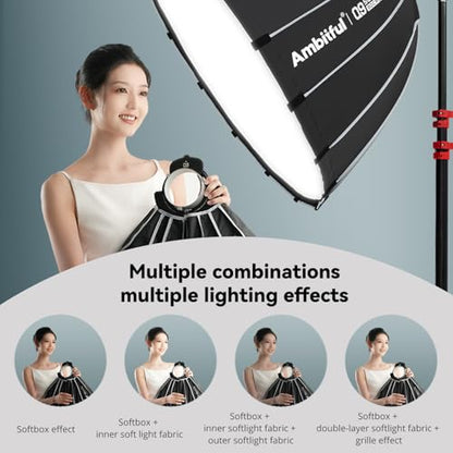 Ambitful 35.4''/90cm Quick Release Parabolic Softbox, Hexadecagon Bowens Mount Softbox with 2 Diffusers & Honeycomb Grid, Carrying Bag, Compatible with Studio Speedlite Flash and Monolight - size: Q9-90cm
