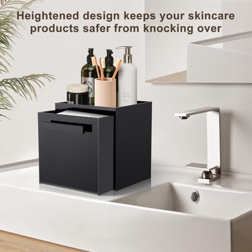 Disposable Face Towel Storage Box Compatible with Clean Skin Club Clean Towel XL Acrylic Cosmetic Organizer Container Box Facial Towels Holder with Drawer Wall-Mounted (Glossy Black) - color: Glossy Black