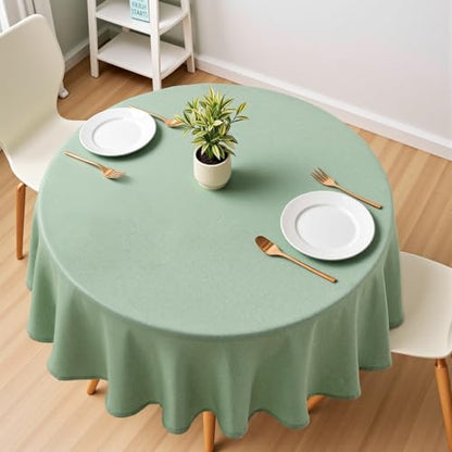 IVAPUPU Textured Tablecloth Round 60 Inch - Sage Green Waterproof Spill-Proof Wipeable Table Cloth Round Cover Wrinkle Free Circle Dining Tablecloths for Spring Wedding Birthday Farmhouse 2-4 Seats - color: Sage Green, size: 60" (Round)