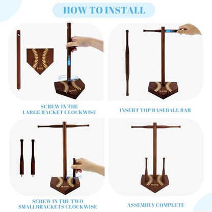 rain bunny Wooden Baseball or Softball Drip Necklace Organizer Holder, Championship Ring Display Holder, Softball Ring Holder, Drip Necklace Baseball Display Gift (Walnut Red) - color: Walnut Red