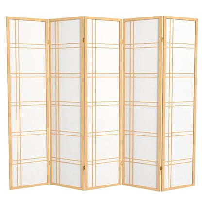 Red Lantern 6 ft. Tall Double Cross Shoji Screen - Natural - 5 Panels - color: Natural, size: 5 Panel