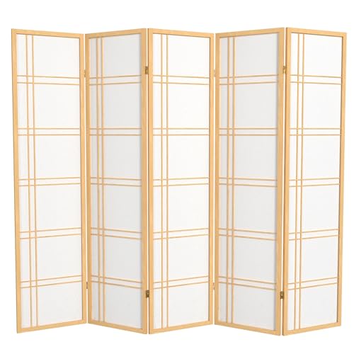 Red Lantern 6 ft. Tall Double Cross Shoji Screen - Natural - 5 Panels - color: Natural, size: 5 Panel