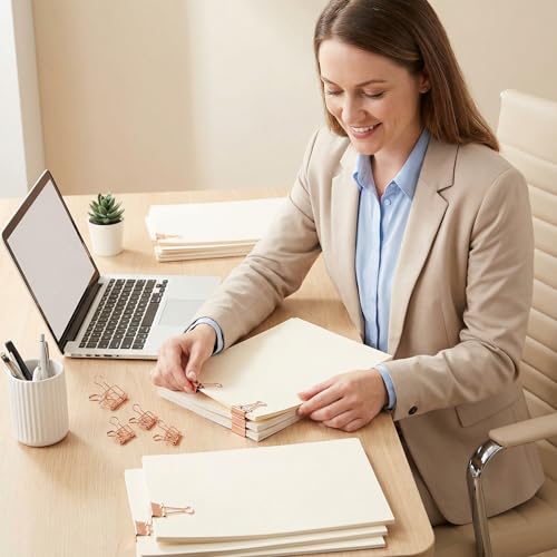 Binder Clips Rose Gold Hollow Long Tail Document Clamps, 6pcs Metal Spring Fasteners for Paper Stacks, Planner Notes, Desk Organization, Folding Handles for Easy Use - color: Rose Gold