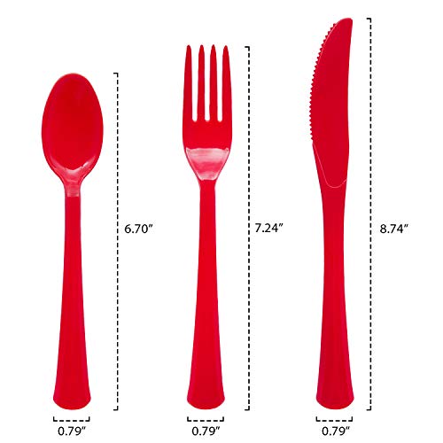 Party Essentials Extra Heavy Duty Hard Plastic Cutlery Combo Pack, Full Size Knives/Forks/Spoons, Red, 48-Pieces/ 16-Place Settings (N1224RD-2) - color: Red, size: 48-Pieces/ 16-Place Settings