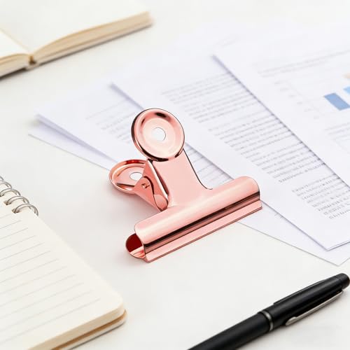 20 Pack 2 Inch Polished Steel Clips, Metal Bulldog Binder Clips, Large Hinge Paper Clips Clamps for Food Bags, Pictures Photos, Art Crafts, Home Office Supply (Rose Gold) - color: Rose Gold