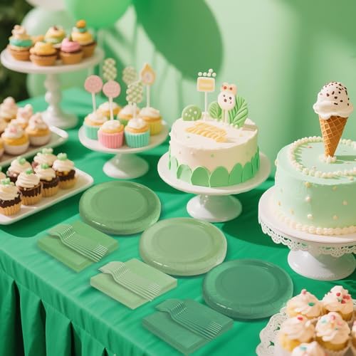 Serves 35 Guests Gradient Sage Green Plates and Napkins Party Supplies,7" Gradient Sage Green Birthday Dessert Paper Plates and Napkins,Disposable Party Dinnerware for Wedding,Graduation - color: Gradient Sage Green