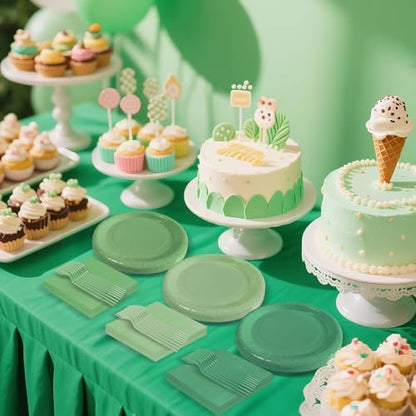 Serves 35 Guests Gradient Sage Green Plates and Napkins Party Supplies,7" Gradient Sage Green Birthday Dessert Paper Plates and Napkins,Disposable Party Dinnerware for Wedding,Graduation - color: Gradient Sage Green