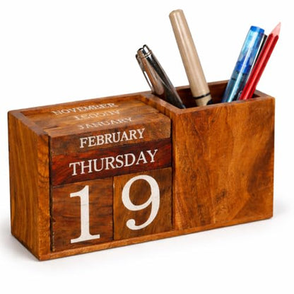 Wooden Perpetual Block Calendar for Desk – Month & Date Wooden Display Blocks for Office, Classroom, Teachers, Students, Rustic Farmhouse Office Desk Decor
