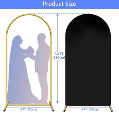 Metal Arch Backdrop Stand and Cover Set 7.2 ft, Wedding Arch Stand with Black Cover for Party, Birthday, Wedding, Bridal Shower, Baby Shower (Black, 7.2 ft) - color: Black, size: 7.2FT