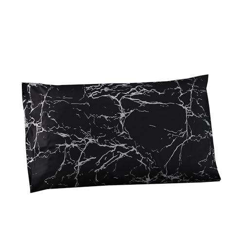 MAG 3pcs Black Marble Twin Bed Sheet, Super Soft Microfiber Marble Bedding Included 1 Fitted Sheet with 2 Pillowcases, 14 Inches Deep (Twin, Black) - color: Black-marble, size: Twin