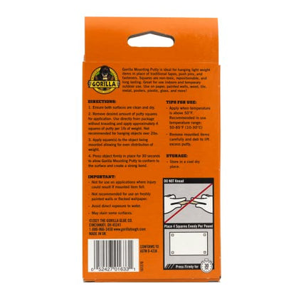 Gorilla Mounting Putty, Natural Tan Color, 168 Pre-Cut Squares (Pack of 2) - Non-Toxic Removable & Repositionable Wall Putty - size: 2 - Pack, style: 4 Ounce