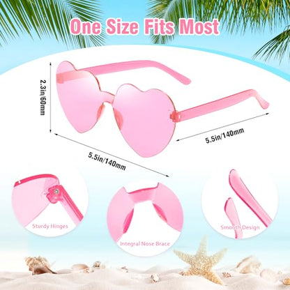 Pibupibu Wholesale 40 Pack Rimless Heart Shaped Sunglasses Bulk Adults Unisex, Fun Colorful Heart Glasses Party Favors - color: Pink