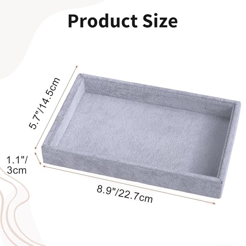 9" x 5.7" Velvet Jewelry Tray Jewelry Display Tray, Stackable Empty Plate Trays for Earrings Necklaces Bracelet Rings Display Showcase - Grey - color: Grey, size: Flat Tray 9"x5.7"