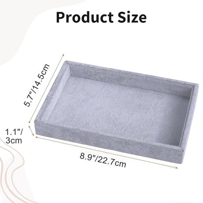 2 Pcs 9" x 5.7" Velvet Jewelry Tray Jewelry Display Tray, Stackable Empty Plate Trays for Earrings Necklaces Bracelet Rings Display Showcase - Grey - color: Grey, size: Flat Tray 9"x5.7"