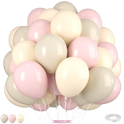 Dusty Pink Balloons, 12 Inch Pastel Baby Light Pink and White Sand Ivory Nude Beige Cream Boho Balloons for Girl Baby Shower Neutral Birthday Boho Party Decorations Wedding Bridal Engagement Backdrop - color: Pink Sand White