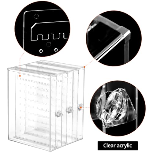 QWORK Clear Acrylic Jewelry Storage Box - Earring Display Stand Holder with 3 Vertical Slide-Out Drawers, 216 Earring Holes & 36 Necklace Grooves