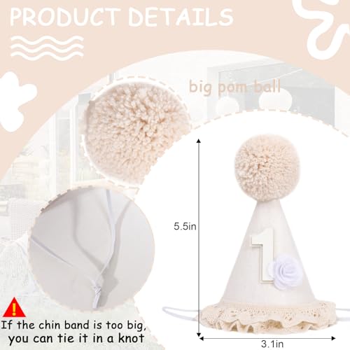 Baby In Bloom 1st Birthday Hat - First Birthday Party Decorations, Boho Cute First Birthday Hat - color: White