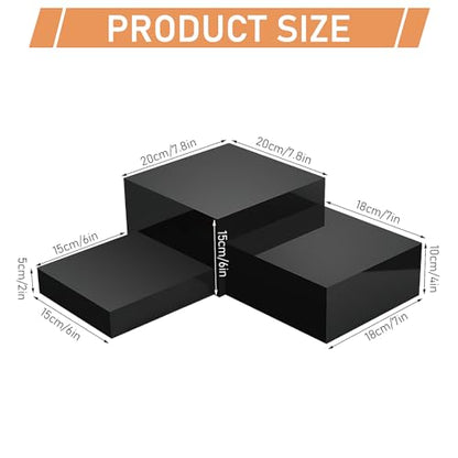 6 Pcs Buffet Risers,Food Risers for Buffet Display,Acrylic Cube Display Nesting Risers,Acrylic Riser Display Stand for Catering Dessert Collectibles Jewelry Figures Show,Black(6",7",8")