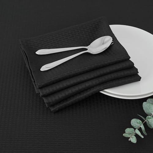 maxmill Cloth Napkins 20 x 20 Inch Weaved Texture Pattern Soft Comfortable and Luxury Serviette for Restaurant Family Dinners Weddings Parties and Banquets Set of 4 Pieces, Black - color: Black, size: 20" x 20" (Set of 4)