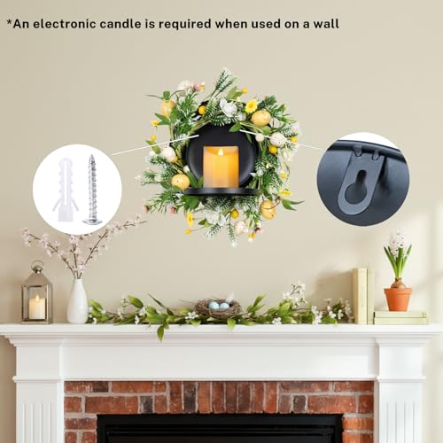 MOYEE Candle Holder Centerpieces for Tables,Candle Ring,Wreaths, Black Metal Candle Stick Paired Artificial Flowers 14 in Versatile Dining Table Centrepiece - color: Easter Egg Wreath