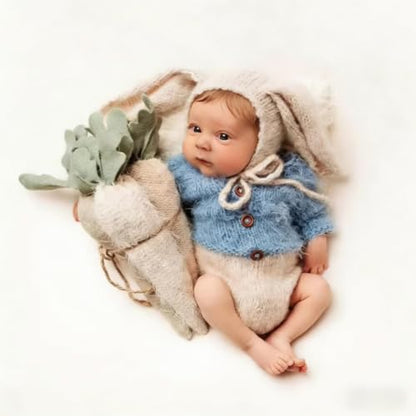 Newborn Photography Outfits Boy Girl Baby Photography Props Easter Bunny Rabbit Knit Newborn Outfits Photo Prop - color: Blue