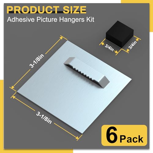 6 Pack Self Adhesive Hangers with Strong Nano Tapes, 3.15" x 3.15" Adhesive Picture Hanger, Mirror Hanging Kit, Plate Hangers for Mirrors, Photo Frames, Paintings, Decorative Plates