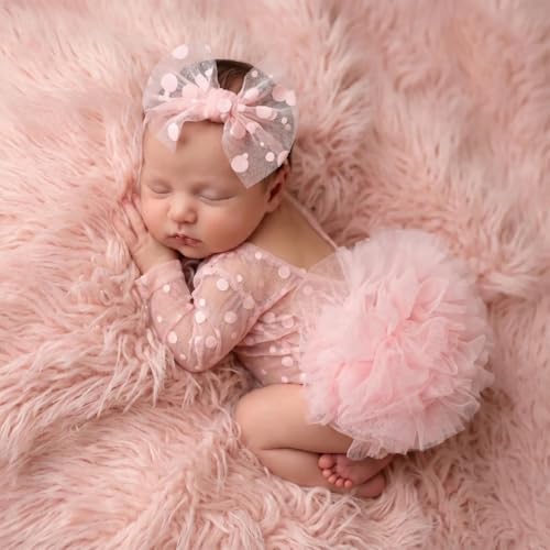 Newborn Photography Outfits Girl Baby Photography Props Lace Romper With headband Baby Photo Outfits Girls Photo Props - color: Pikn