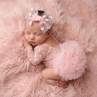 Newborn Photography Outfits Girl Baby Photography Props Lace Romper With headband Baby Photo Outfits Girls Photo Props - color: Pikn