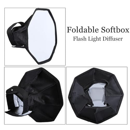 20cm/7.8" Octangle Foldable Flash Diffuser Softbox - Professional Light Softener for Speedlight Cameras with Elastic Band/Storage Pouch (Compatible with Canon/Nikon/Sony/Yongnuo)