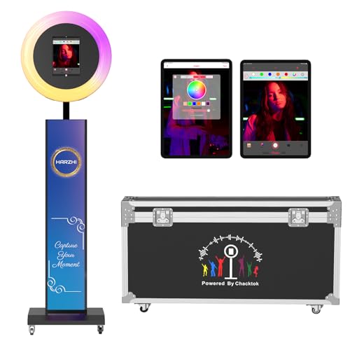 HARZHI Portable Photo Booth Compatible with iPad, Photo Booth Stand Shell, Perfect for Weddings and Parties, Free ChackTok Membership, Free Custom Logo, with Flight Case (Black, Photobooth-Pro) - color: Black