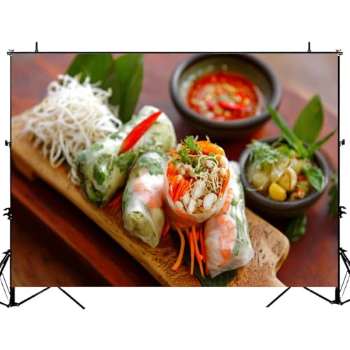 5x7ft Photography Backdrop Vietnamese Shrimp Spring Rolls Traditional Food Pictures Photo Backdrop Photography Background for Photoshoot Portrait Video Party Photo Studio Prop Booth - color: Color9