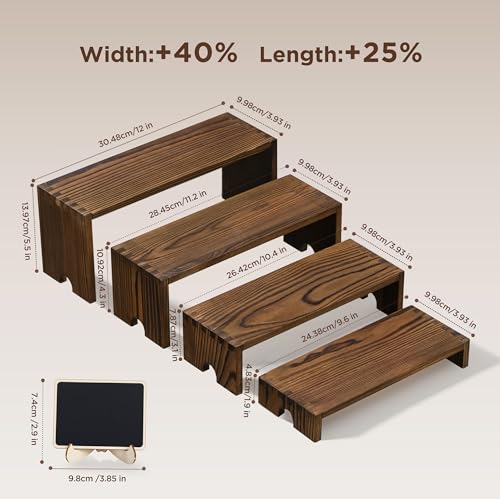 HBlife 2 Set Widened Wood Display Risers for Vendor Events, Stackable Modular Cupcake Stand Buffet Risers, Dessert Table Display Set, Tiered Display Shelves for Perfume/Figures/Collectibles, Charcoal