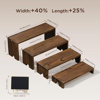 HBlife 2 Set Widened Wood Display Risers for Vendor Events, Stackable Modular Cupcake Stand Buffet Risers, Dessert Table Display Set, Tiered Display Shelves for Perfume/Figures/Collectibles, Charcoal