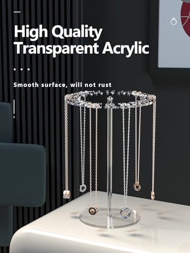 Acrylic Necklace Holder,Jewelry Rotating Organizer Stand For The Girl's Room,Small Necklace Display Hanger Rack,Necklace Storage Hanging,Jewelry Necklace Tree