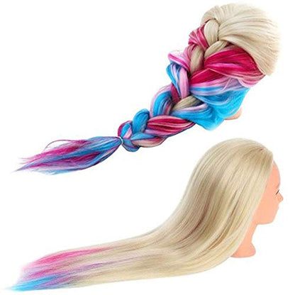 Beauty Star 29" Colorful Mannequin Head with 100% Syntheic Hair, Doll Head for Hair Styling and Braiding Practice, Professional Bride Cosmetology Training Manikin Head with Clamp Stand Updo Kit - color: Colorful