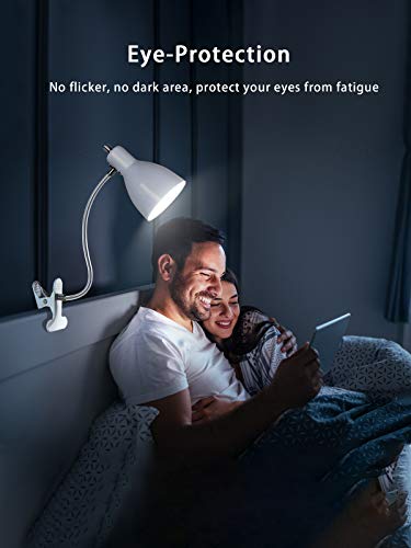 Desk lamp Eye-Caring Table Lamps, 360°Rotation Gooseneck Clip on Lamp Reading Light Portable Reading Book Light Clamp Study Desk Lamps for Bedroom and Office Home Lighting (White) - color: White