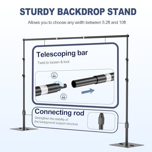 EMART Backdrop Stand,10x7ft(WxH) Adjustable Photo Background Stand with Upgrade Rod,Heavy Duty Flat Base,Metal Pipe and Drape Frame for Wedding,Birthday Party,Decorations,Photography Studio - size: 10x7ft