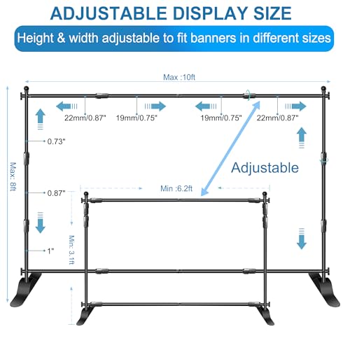 FUDESY Backdrop Banner Stand, 10x8ft Heavy Duty Display Frame, Adjustable Metal Telescopic Tube, Step and Repeat Background Stand Kit for Trade Show, Photography Photo Booth, Party, with Sandbags