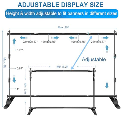 FUDESY Backdrop Banner Stand, 10x8ft Heavy Duty Display Frame, Adjustable Metal Telescopic Tube, Step and Repeat Background Stand Kit for Trade Show, Photography Photo Booth, Party, with Sandbags