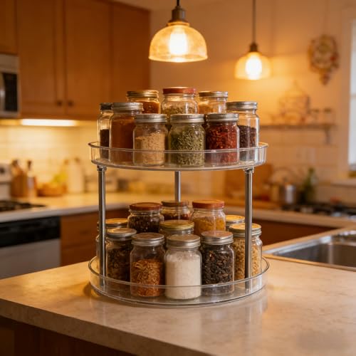 Clear Resin Cosmetic Two Tier Organizer Lazy Susan Organizer, Large Capacity Kitchen Spice Skin Care Perfume Display for Kitchen Bathroom Vanities - size: Two Tiers