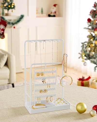 Lolalet Jewelry Organizer Stand, No Assembly Needed Display Storage with Rotating Earring Holder for Room Dorm Decor Necklace Bracelet Rings, Gifts for Mom Women Girls Mother's Day -White - color: White