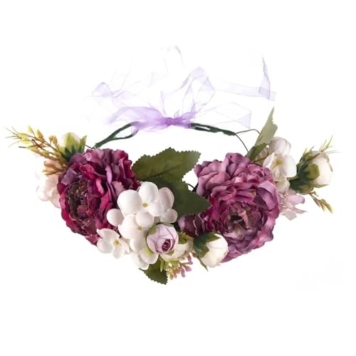 Colorful Rose Flower Crown Wreath Festival Wedding Flower Crown Photo Props Rose Green Leaf Floral Headpiece Hair Wreath Spring(Black) - color: Black