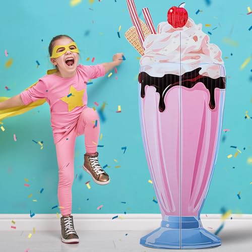 Jetec 5 Feet Milkshake Cardboard Cutout Stand Up Life Size Ice Cream Candy Land Party Decoration Photo Props Backdrop Standup for Summer Pool Beach Baby Shower Wedding Birthday Candy Land Party Supply - size: 5 feet, style: Milkshake