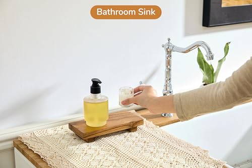 X-Small 8.5" Acacia Wood Riser Pedestal Stand, Farmhouse Bathroom and Kitchen Sink Decor, Decorative Wood Tray for Counter, Soap Dish Holder, Vanity Tray (XS: 8.5" x 4.0" x 1.57") - size: X-Small:8.5"x4.0"