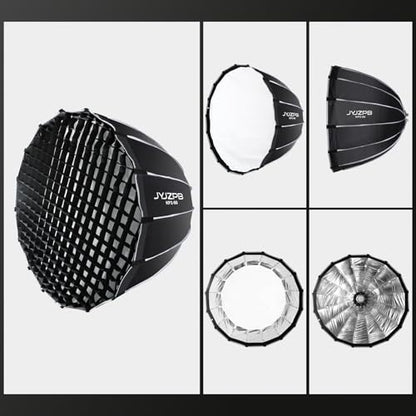 JYJZPB 35.4"/90cm Parabolic Softbox 16 Umbrella Bones with Diffusers/Honeycomb Grid/Bag Quick Release Softbox Bowens Mount Compatible for Professional Photography Studio Speedlight, COB Lights